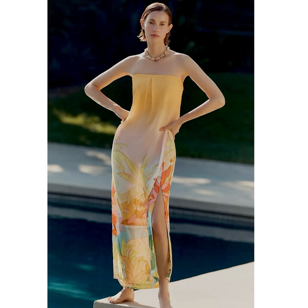 FARM Rio x Anthropologie Ombré Beach Sunset Strapless Maxi Dress Size Medium NWT